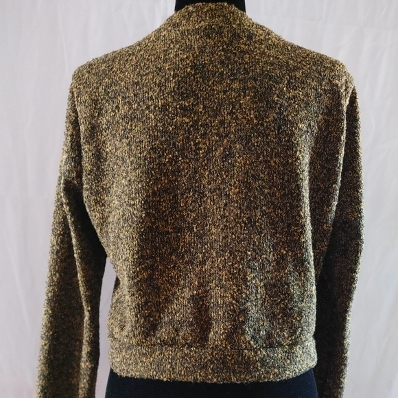 Women's V Neck Crop Cardigan Long Sleeve Black Brown Size Large - Picture 2 of 6